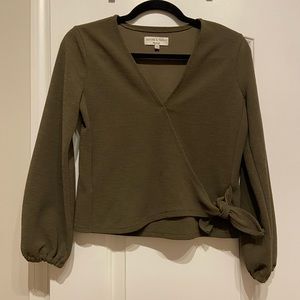 Olive Green Faux Wrap Shirt